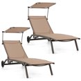 thumbnail image 1 of Topbuy 2 Pcs Chaise Longue d'Extérieur Chaise de Bronzage Mobile avec 6 Positions Inclinables Auvent Réglable Pare-Soleil Porte-Gobelet et Roues, 1 of 8
