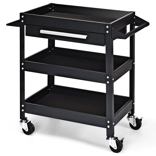 Patiojoy Tool Cart 3-Tray Rolling Tool Organizer With Drawer Industrial Storage Dollies