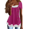 thumbnail image 1 of B91xZ T-Shirts d'Entraînement Grande Taille pour Femmes Col en V Coton Manches Courtes pour Femmes, Rouge TTG, 1 of 5