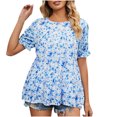 thumbnail image 2 of SMihono Hauts pour Femmes Été Chic Décontracté Mode Femme Imprimé Décontracté Col Rond Manches Courtes T-Shirt Ample Blouse Hauts T-Shirt Oversize pour Femmes, 2 of 6