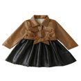 thumbnail image 1 of Robe à Manches Longues pour Fille, Col Rabattu, Fermeture à Boutons, Veste en Cuir PU, 1 of 6
