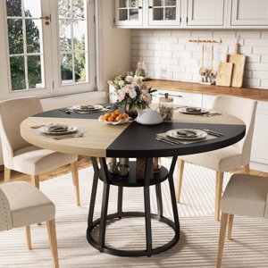 Table ronde pour 4-6, 42" Agritourisme Table de cuisine avec rangement, Circle Tables de dîner pour la cuisine, Salle à manger, Salon, Salle de réunion, Appartement