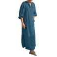 thumbnail image 3 of Thobe pour Hommes Caftan Décontracté Robe à Manches Longues pour Hommes Col en V Robe Musulmane Chemise Abaya Bleu Marine, 3 of 5