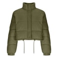 thumbnail image 4 of hoksml Women's Cropped Puffer Jacket with Drawstring Hem, Stand Collar Boxy Zip Front Casual Streetwear Short Jacket, 4 of 5