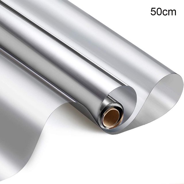 Window Film Privacy Reflective Mirror Film Removable Film Insulation Mirror Heat Insulation Stick, Silver, 50CM x 200CM