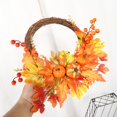 thumbnail image 2 of 14 Inch Artificial Fall Rattan Wreath Harvest Thanksgiving Halloween Home Decor for Front Door with Pumpkins Maple Leaf Berry, 2 of 5