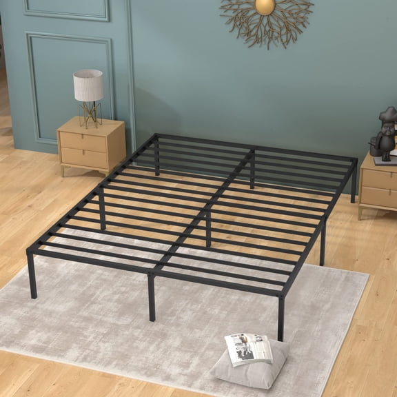 FDW Cadre de Lit Plateforme en Métal Cadre de Lit 18 Pouces de Hauteur Base de Matelas Aucun Sommier Requis Lattes en Acier Robustes Sans Bruit Assemblage Facile Rangement sous le Lit, Très Grand