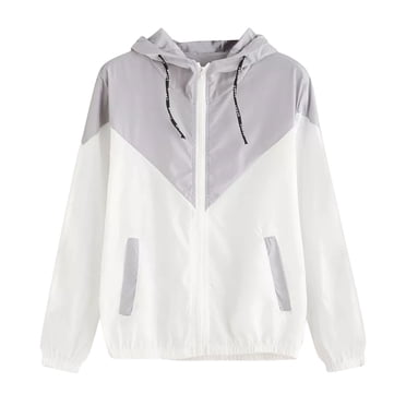 Pisexur Women's Lightweight Jacket Color Block Long Sleeve Sport Hooded Windbreaker Jacket Patchwork Zipper Coat Active Outdoor Raincoat S-4XL