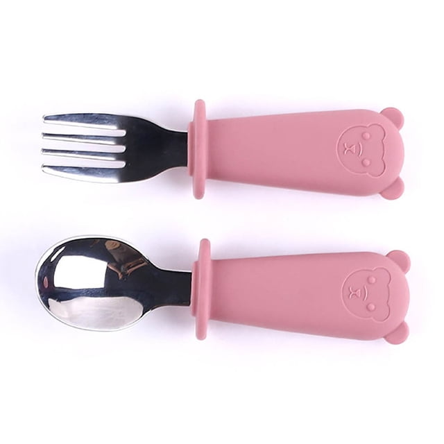 BKER Stainless Steel Fork Spoon Set With Silicone Handle Durable Tableware For Kitchen Dining Camping Travel Picnic BBQ Party