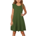 thumbnail image 1 of Pisexur Girls Dresses , Robes pour Filles Bébé Robes pour Tout-Petites Robe d'Été à Manches à Volants Tenue de Plage pour Enfants 4-14T Vert Armée, 1 of 8