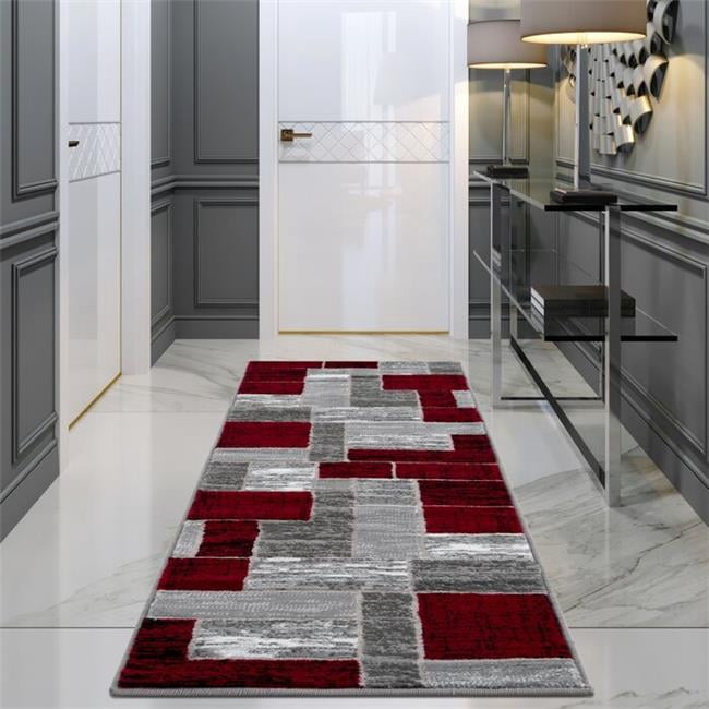 Lbaiet SL973R26 Red Verena Tapis de Couloir Géométrique 2 x 6 Pi, Rouge & Gris