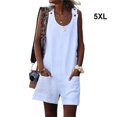 thumbnail image 5 of Combinaison Ample d'Été pour Femme à Col Rond Sans Manches, Décontractée, Couleur Unie, Poches avant, Barboteuse, Plage, Marche, Blanc, 5TG, 5 of 5