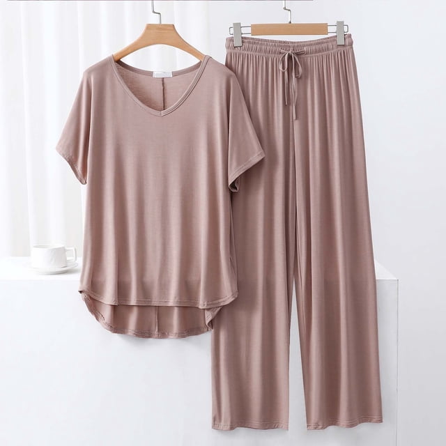Weiqiqre Ensembles de Pyjama pour Femmes Pyjamas Rafraîchissants Ensembles Assortis d'Été Manches Courtes Ensemble de Détente Femmes