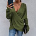 thumbnail image 1 of Fashion Women Solid Color Long Sleeve Pullove V-Neck Shirt Sweater Tops, 1 of 9