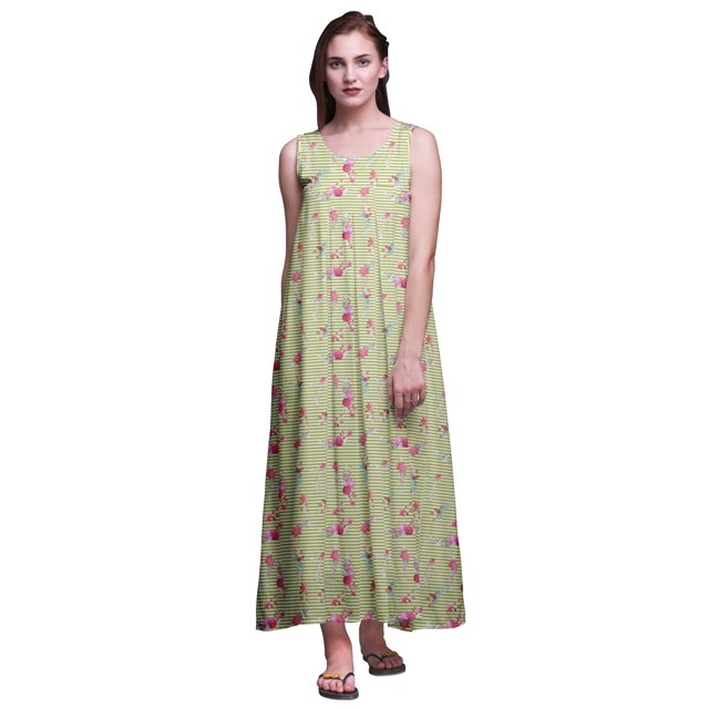 Bimba Robe de Nuit en Rayonne pour Femmes Maxi Imprimée Tenue de Sommeil Robe de Nuit-G