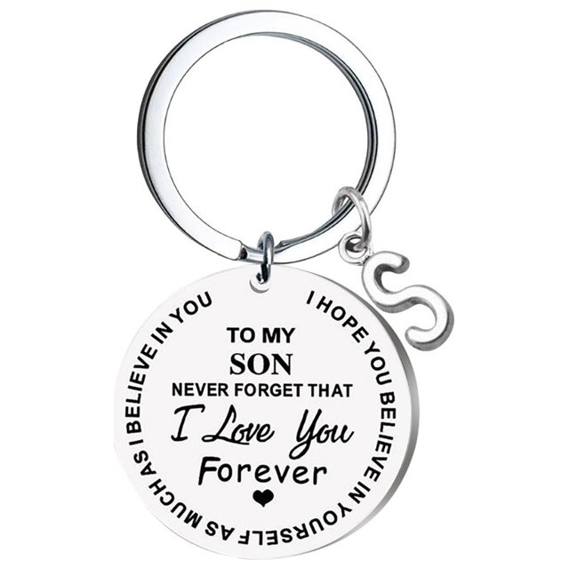 TIMIFIS Key Chain DIY To My SON Stainless Steel Last Name 26 Letter Keychain 2.5cm Valentine'S Day Gift