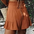 thumbnail image 4 of Timegard Cotton Linen Shorts for Women Elastic High Waisted Drawstring Smocked Flowy Beachwear Shorts, 4 of 7