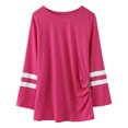 thumbnail image 2 of WEAIXIMIUNG Chemise à Phrase pour Enfants Petites Filles Tunique Col Rond Couleur Unie Manches Longues Rayée Confortable Décontractée avec Boutons Latéraux Blouse T-Shirt 4-5 Ans, 2 of 7