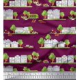 thumbnail image 1 of Soimoi Satin Silk Fabric Vehicles,Tree & Shops Architectural Print Fabric by the Yard 42 Inch Wide, 1 of 3