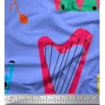 thumbnail image 1 of Soimoi Blue polyester Crepe Fabric Guitar & Xylophone Musical Instrument Print Fabric by the Yard 42 Inch Wide, 1 of 3