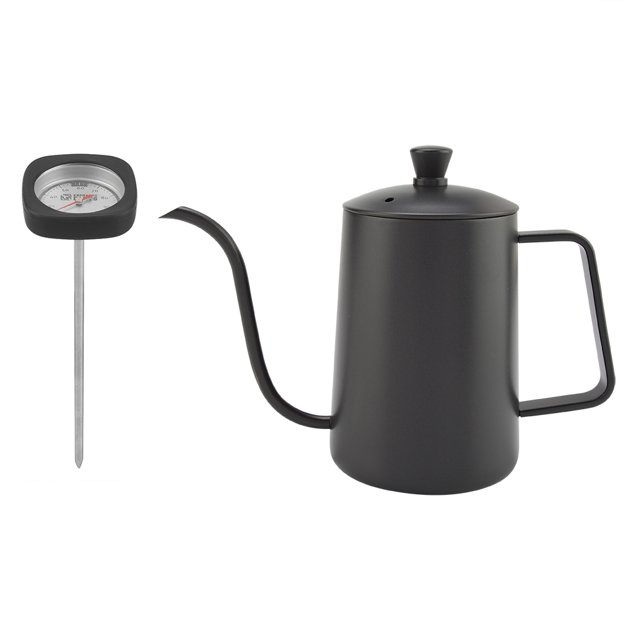 Théière à col de cygne, bouilloire à café en acier inoxydable 600 ml théière à bec col de cygne avec thermomètre(noir)