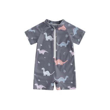 EYIIYE Baby Boy's Rash Guard Swimwear 0-3Y Toddler One-piece Swimsuit Short Sleeve Jumpsuit Dinosaur Round Neck Rompers Half Zip Up Bathing Suit Infant Cute Casual Summer Beachwear