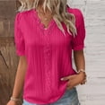 thumbnail image 2 of Lenpel Women's Summer Tops Plus Size Ruffle Short Sleeve V Neck Lace Trim Textured Shirts Dressy Casual Blouses, 2 of 4