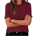 thumbnail image 2 of tarylea Hauts pour Femmes Manches Courtes Col Rond Chemises à Rayures à Blocs de Couleur Hauts Amples Décontractés d'Été Tendance Basiques Habillés, 2 of 6