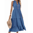 thumbnail image 3 of Robe Chemise Sans Manches d'Été 2025 pour Femmes Col en V Décontractée Midi Bleu m, 3 of 10