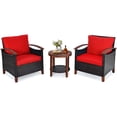 thumbnail image 1 of Patiojoy Ensemble Bistro en Rotin pour Patio 3 Pcs Cadre en Bois d'Acacia Sofa et Table d'Appoint Rouge, 1 of 6