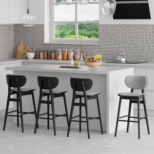 ANHDAH Mid Century Modern Bar Stools Set of 4, Wood Counter Height Chairs with Backrest and Footrest for Kitchen Island Breakfast Nook