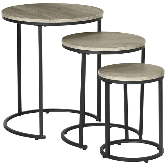 HOMCOM Ensemble de 3 Tables Gigognes, Table Basse Ronde, Tables d'Appoint Empilables