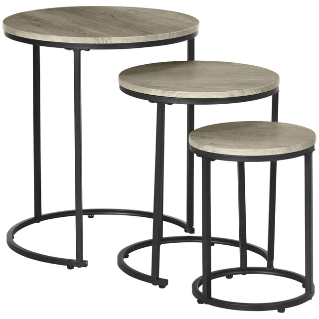 HOMCOM Ensemble de 3 Tables Gigognes, Table Basse Ronde, Tables d'Appoint Empilables