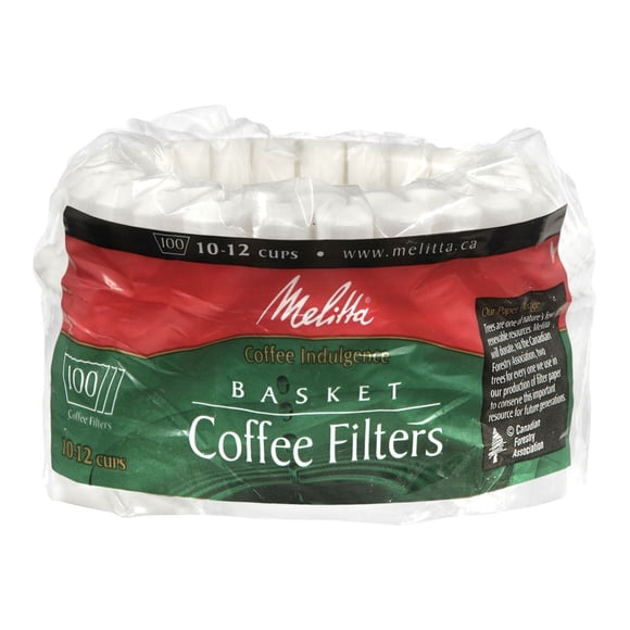 Melitta Filtres à café de type panier de 10 à 12 tasses en papier blanc, sac de 100 filtres