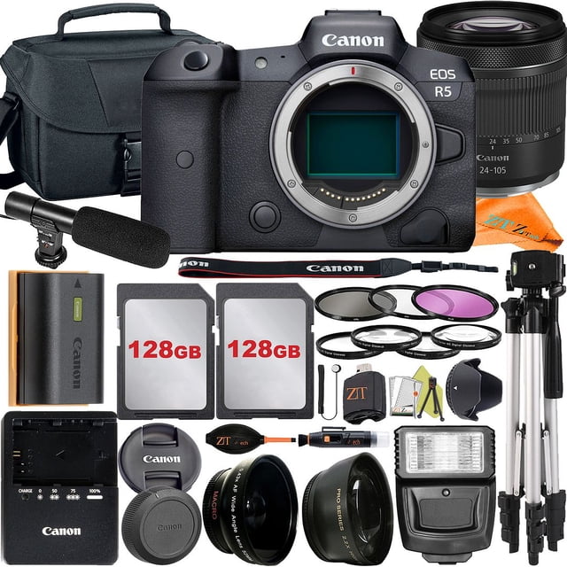 Canon EOS R5 Appareil Photo Sans Miroir avec Objectif RF24-105mm + Lot de 2 128 Go + Étui + Accessoire ZeeTech