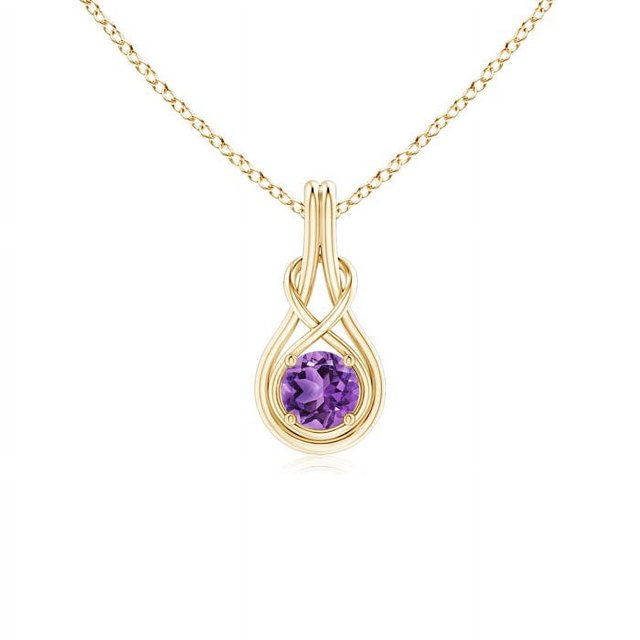Angara Collier en Améthyste Naturelle - Pendentif Solitaire en Améthyste Ronde Nœud Infini en Or Jaune 14 K pour Femmes