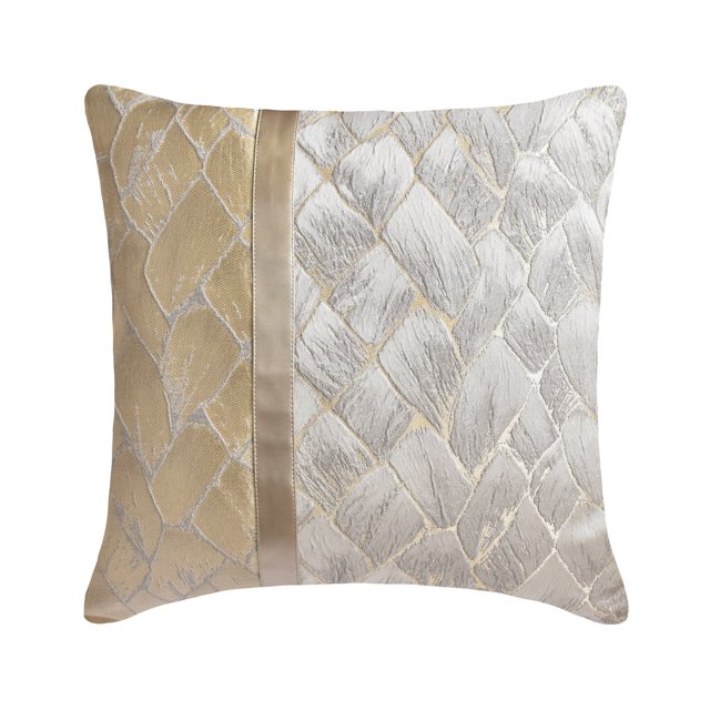Pillow Case Zipper, Silver & Gold 24"x24" (60x60 cm) Pillow Cases, Silk Patchwork & Metallic Leather Throw Pillows For Sofa, Abstract Pattern Modern Style - Auriferous