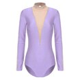 thumbnail image 3 of Linjinx Women Sheer Mesh Long Sleeve Bodysuit Shiny Rhinestone Ballet Dance Gymnastics Leotard LightPurple XXL, 3 of 7