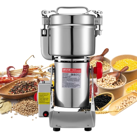 VEVOR Electric Grain Mill Grinder, 1.8 lbs Commercial Spice Grinders, High Speed 2100W Stainless Steel Pulverizer Powder Machine