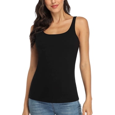 Women's Cotton Tank Top Adjustable Wide Strap Camisole with Shelf Bra Undershirt