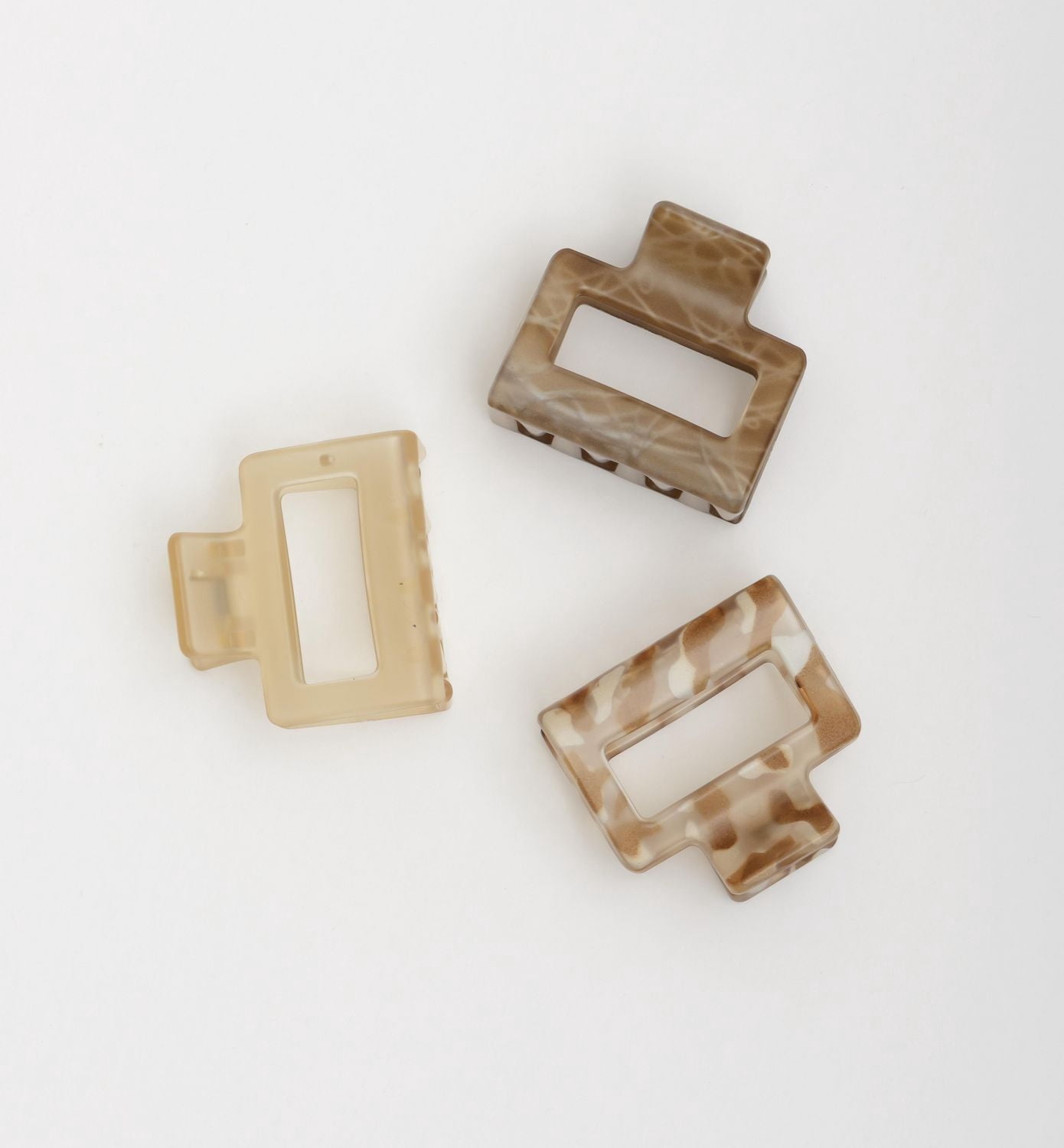 Scunci 3pk Resin Square Claw Clips, Neutral Prints & Translucent, Short to Medium Hair