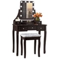 thumbnail image 1 of Costway Vanity Dressing Table Set w/ 10 Dimmable Bulbs Touch Switch Cushion Stool Brown, 1 of 10