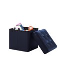 thumbnail image 3 of Coffre de Meuble Pliable de Rangement Ottoman en Cuir Capitonné Repose-Pieds (Petit, Marine), 3 of 4