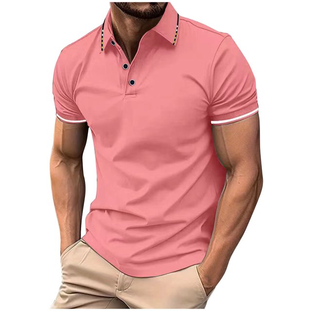 Birdeem Mode Hommes Décontracté Coupe Ajustée Col Rabattu Couleur Unie Manches Courtes T-Shirt Hauts Blouse