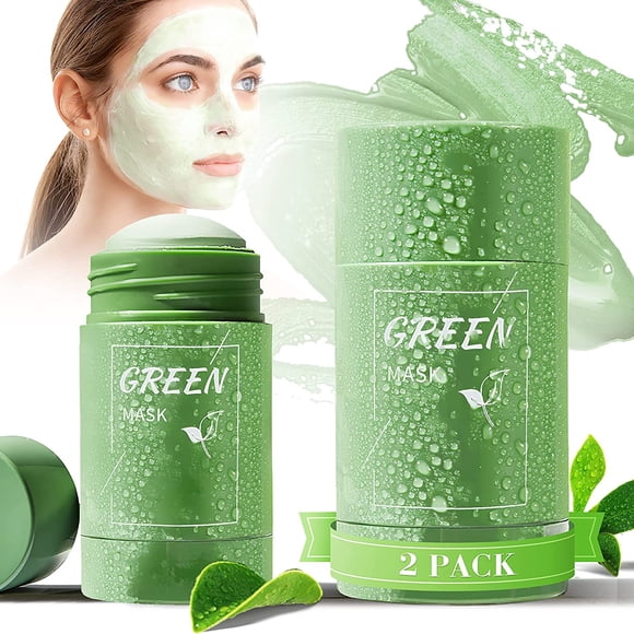 2PCS Green Tea Mask Stick Blackhead Remover Facial Mask Clay Mask Purifying Oil Control Clean Solid Mask Moisturizing Acne Deep Pore Cleansing for All Skin Types of Men and Women