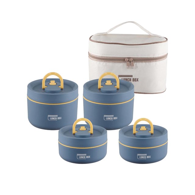 4 Pieces Insulated Lunch Box Set Bento Box 420ml 620ml for Adult Kids Portable Round Food Lunch Container Snack Box for Blue
