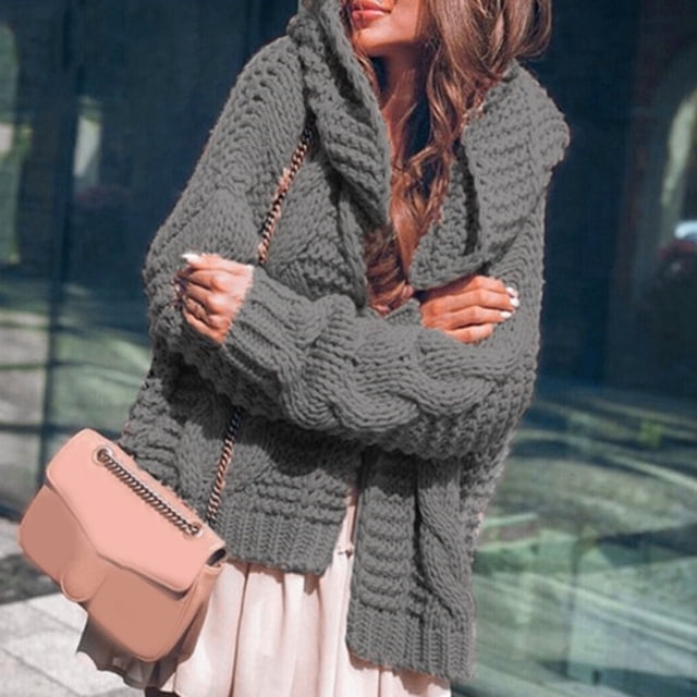 IMENGL Autumn winter heavy needle thickened cardigan, Gray M, Size M-2XL