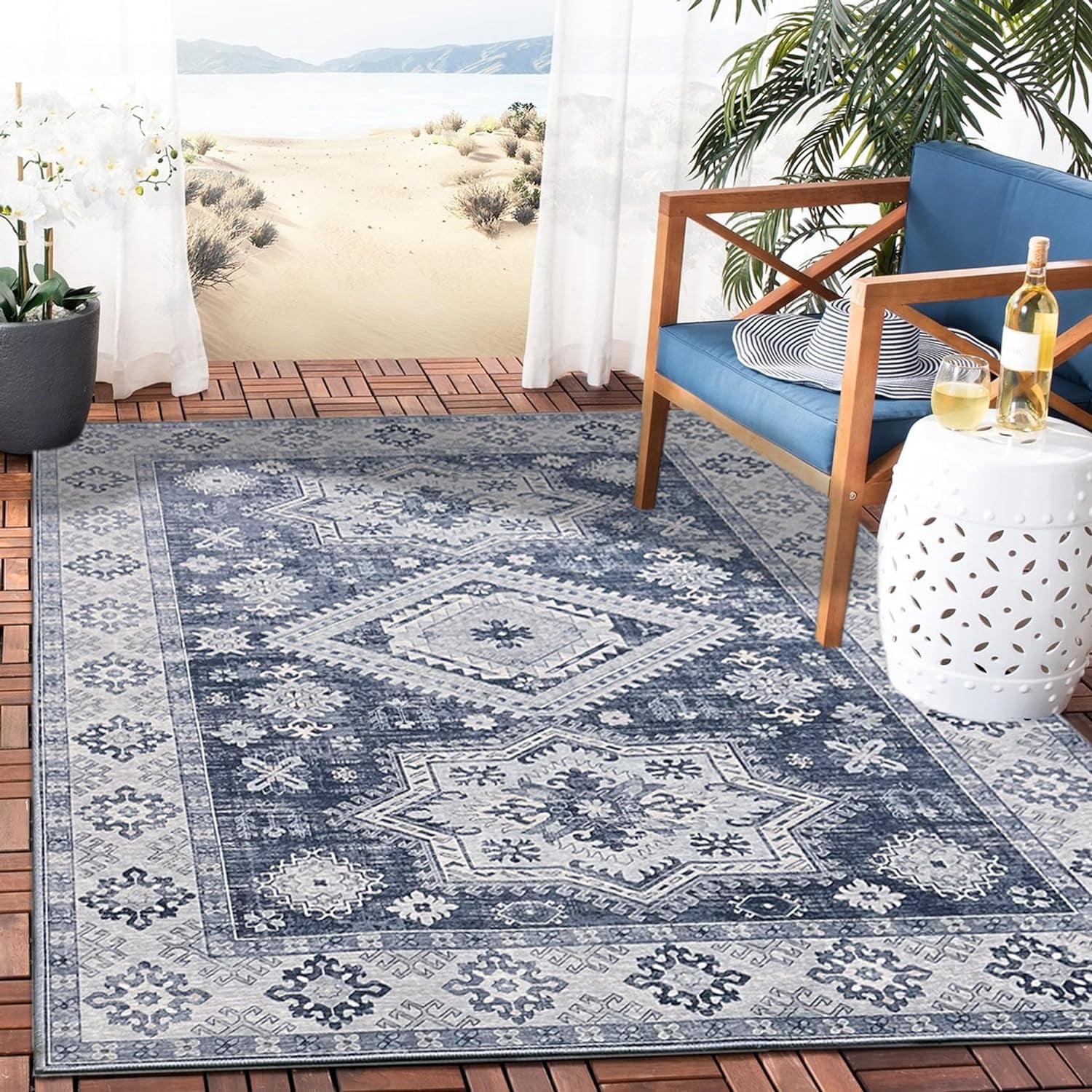 JV Home Tapis Napoli Gris 6'x9' Tapis Lavable Antidérapant