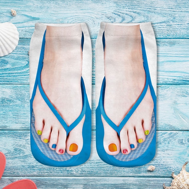 Two Pairs 3D Pattern Manicure Print Socks Flip Flop Funny Hidden Running Socks Women Personalized