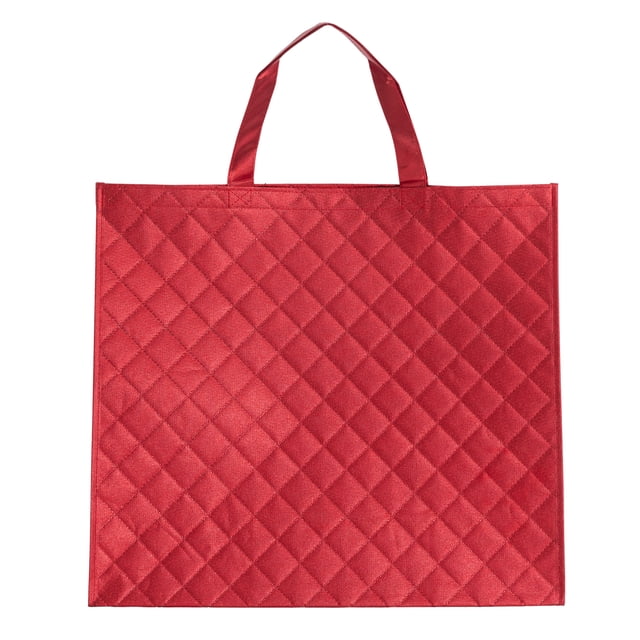 Walmart Large Quilted Reusable Shopping Bag, Grocery Tote Bag, Red
